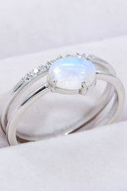 Natural Moonstone and Zircon Double-Layered Ring - Ruby's Fashion