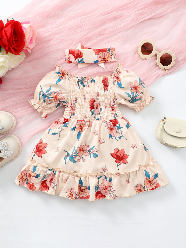 Baby Girl Floral Smocked Frill Trim Dress - Ruby's Fashion