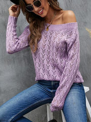 Openwork Round Neck Long Sleeve Sweater