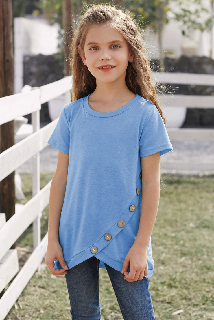 Girls Buttoned Tulip Hem T-Shirt - Ruby's Fashion