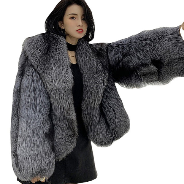 Women's Short Faux Fox Fur Coat - Ruby's Fashion