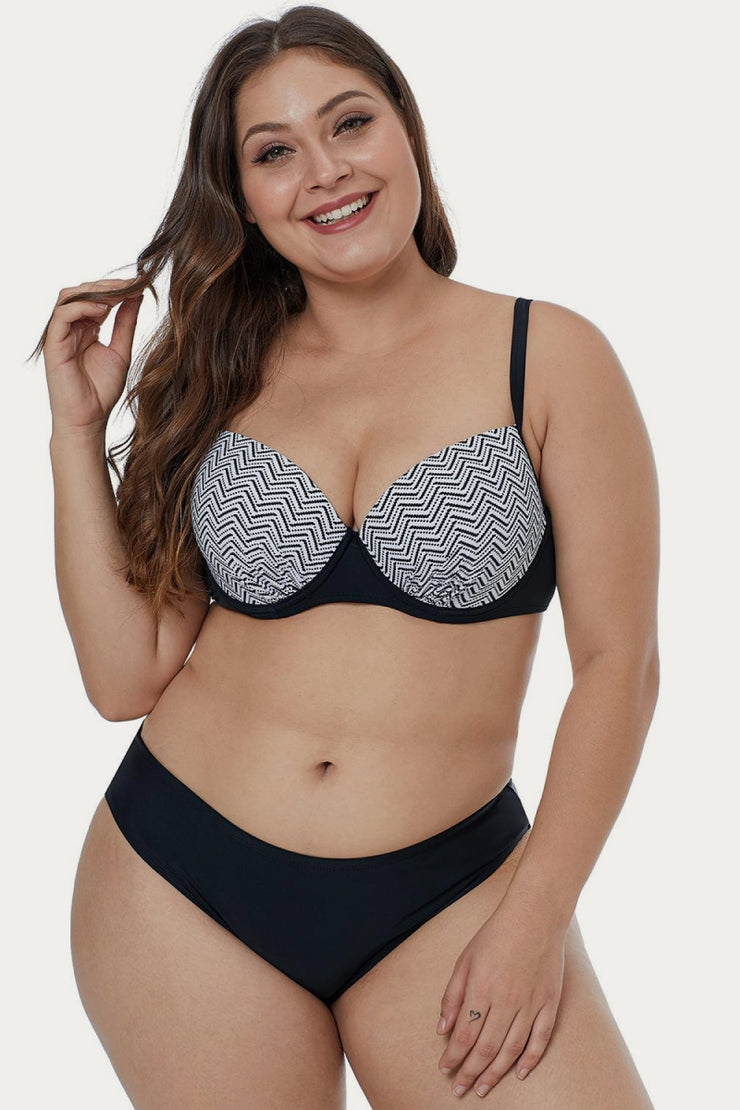 Waves Print Plus Size Bikini Set - Ruby's Fashion