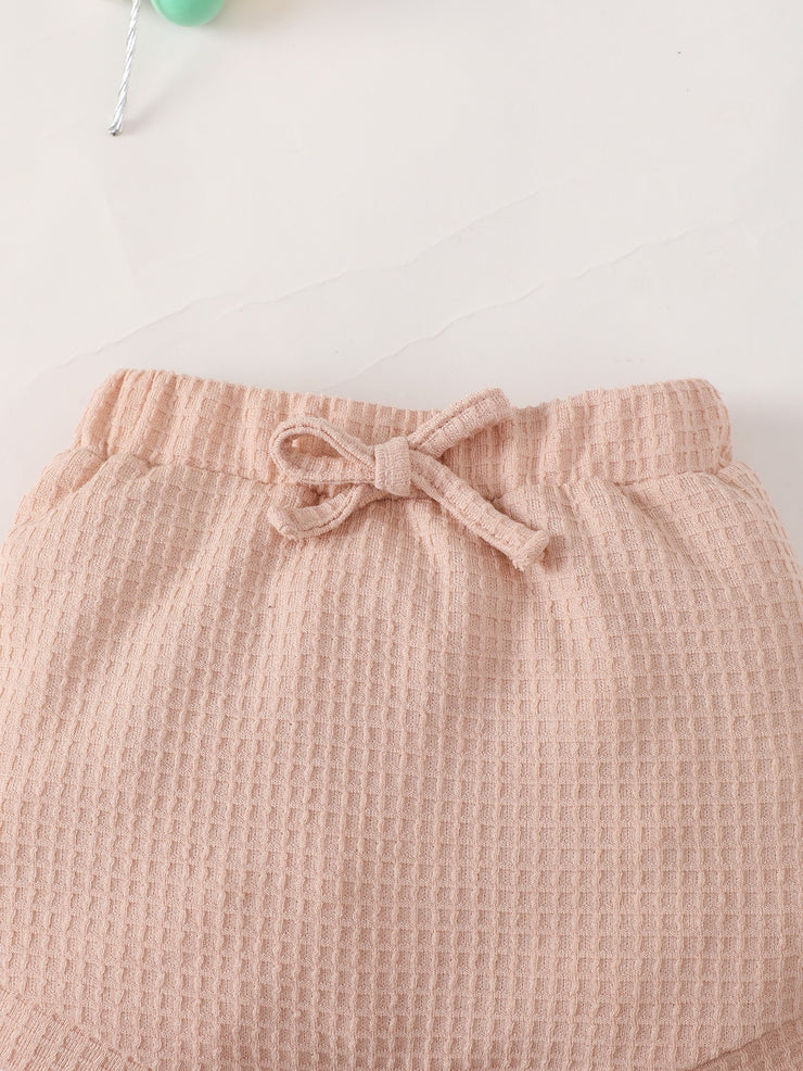 Baby Girl Waffle-Knit Tie-Shoulder Top and Shorts Set - Ruby's Fashion