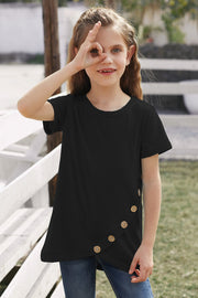 Girls Buttoned Tulip Hem T-Shirt - Ruby's Fashion