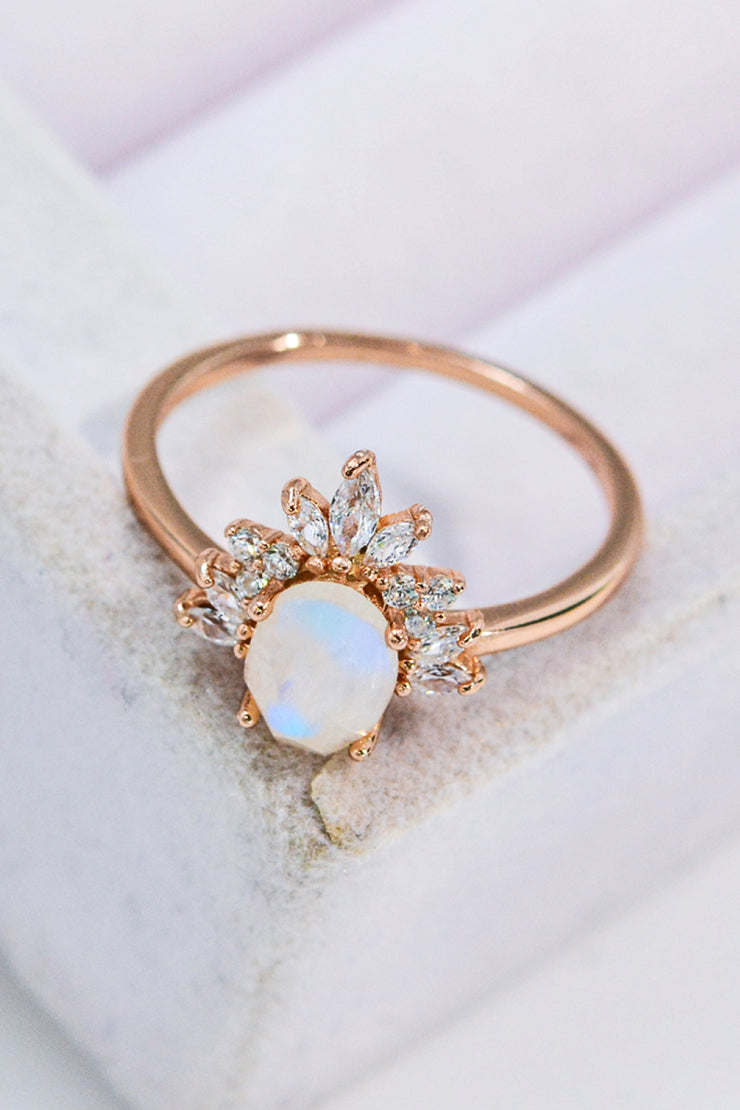 18K Rose Gold-Plated Natural Moonstone Ring - Ruby's Fashion