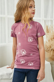 Girls Dandelion Print Round Neck Tee - Ruby's Fashion