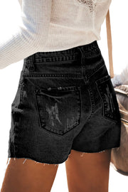 Button Fly Black Denim Shorts - Ruby's Fashion