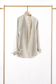 Buttoned Round Neck Long Sleeve Linen Shirt