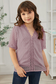 Girls Swiss Dot Spliced Lace Blouse - Ruby's Fashion