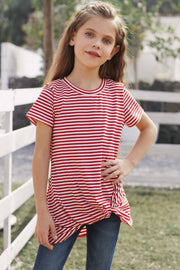 Girls Striped Round Neck Twisted Tee Shirt - Ruby's Fashion