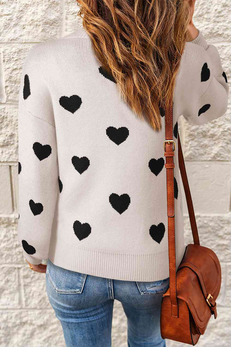 Heart Pattern Drop Shoulder Sweater