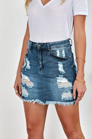 Distressed Raw Hem Denim Mini Skirt - Ruby's Fashion