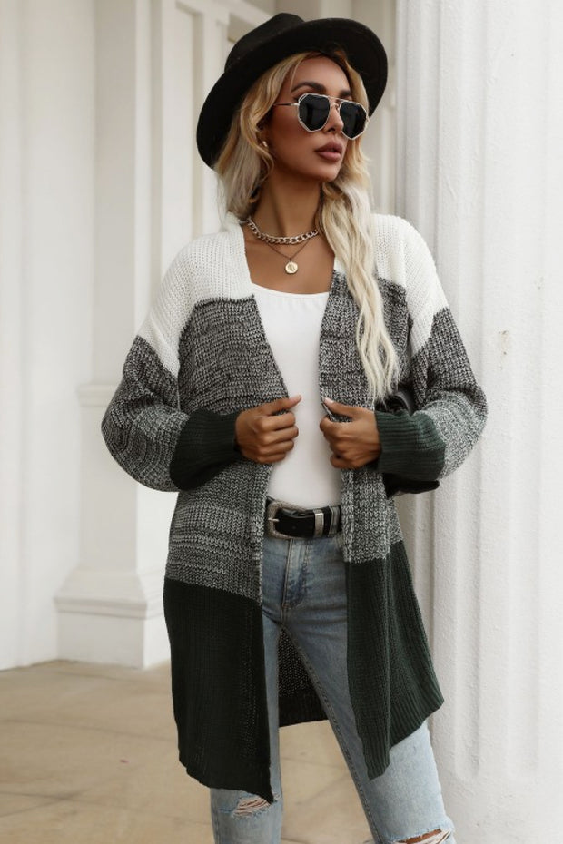 Color Block Chunky Knit Sweater Cardigan - Ruby's Fashion