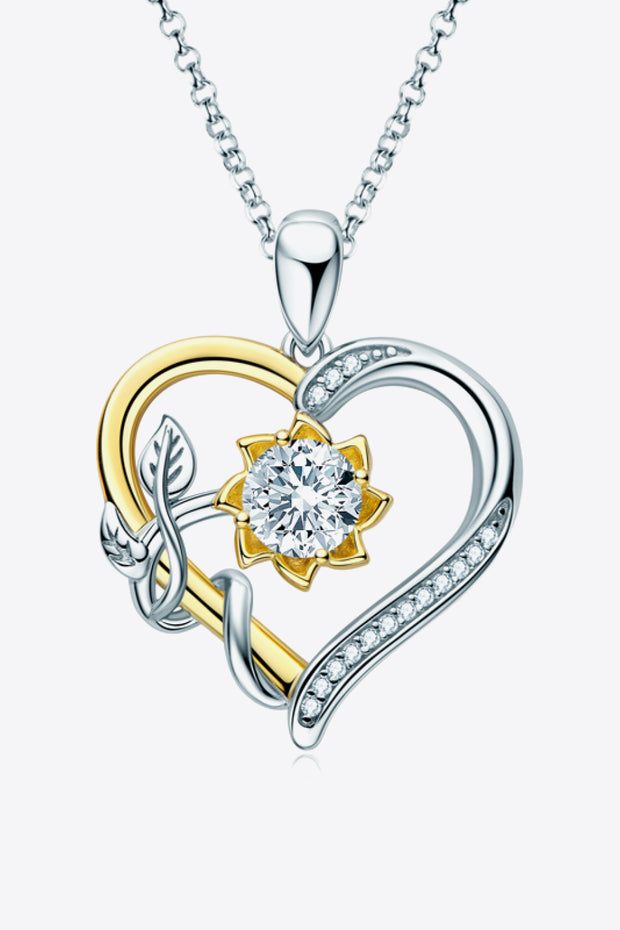 Two-Tone 1 Carat Moissanite Heart Pendant Necklace - Ruby's Fashion