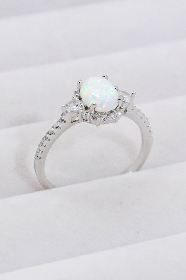 925 Sterling Silver Platinum-Plated Opal Ring - Ruby's Fashion