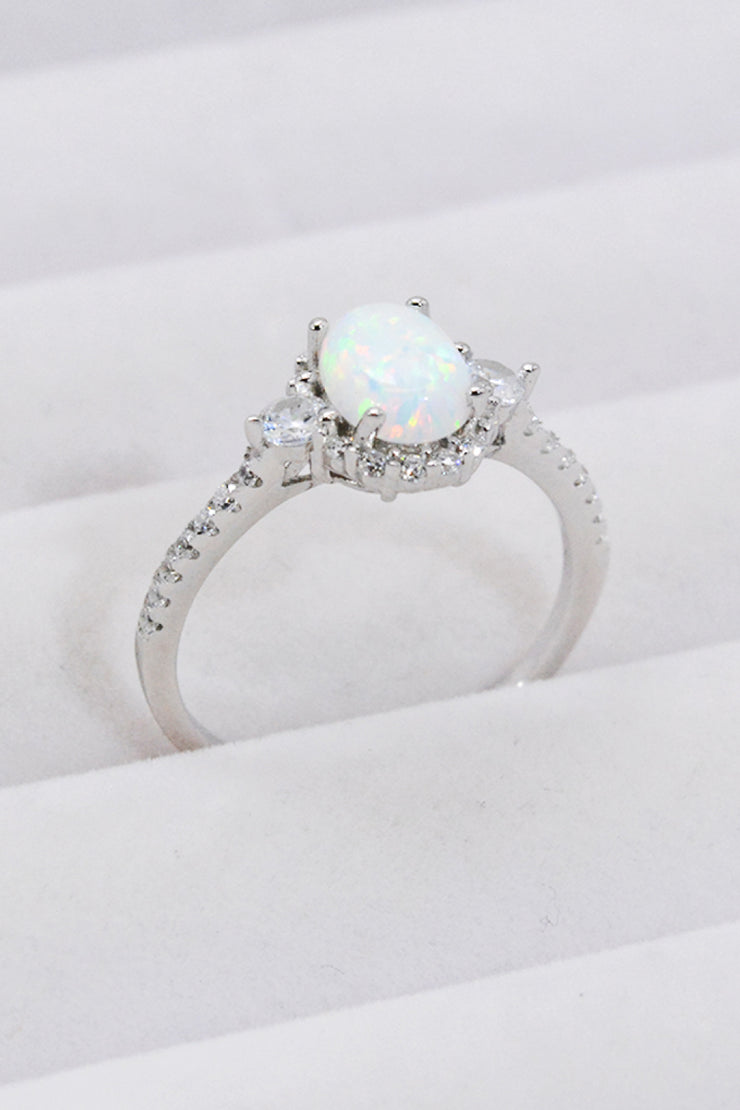 925 Sterling Silver Platinum-Plated Opal Ring - Ruby's Fashion