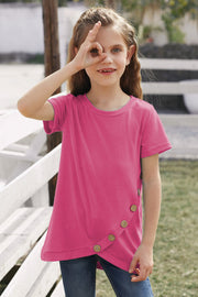 Girls Buttoned Tulip Hem T-Shirt - Ruby's Fashion