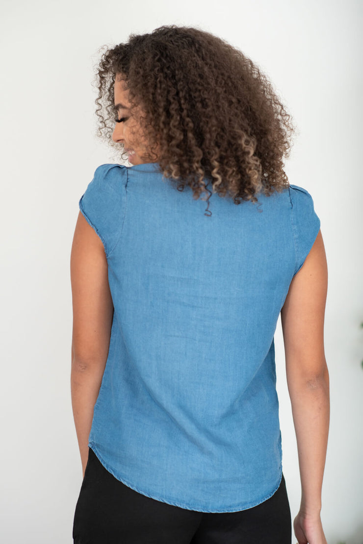 SHOPIRISBASIC Getting To Know You Tie-Front Denim Top - Ruby's Fashion