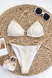 Textured Halter Neck Tied Bikini Set - Ruby's Fashion