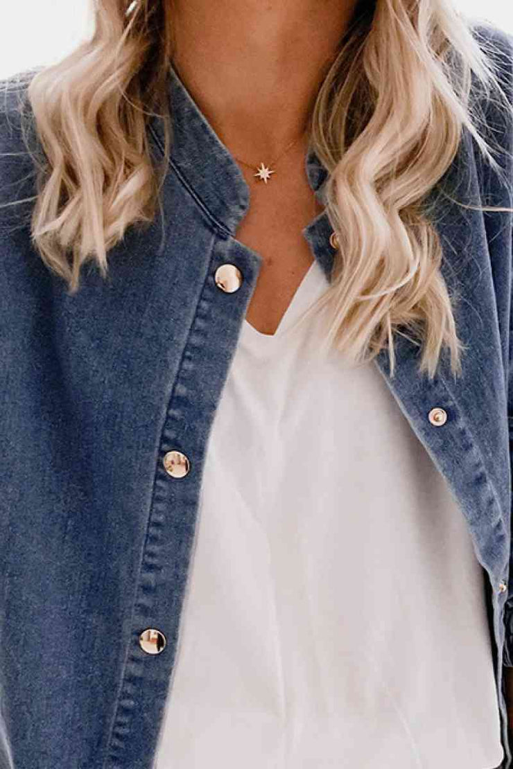 Shoulder Detail Denim Button Down Shirt - Ruby's Fashion