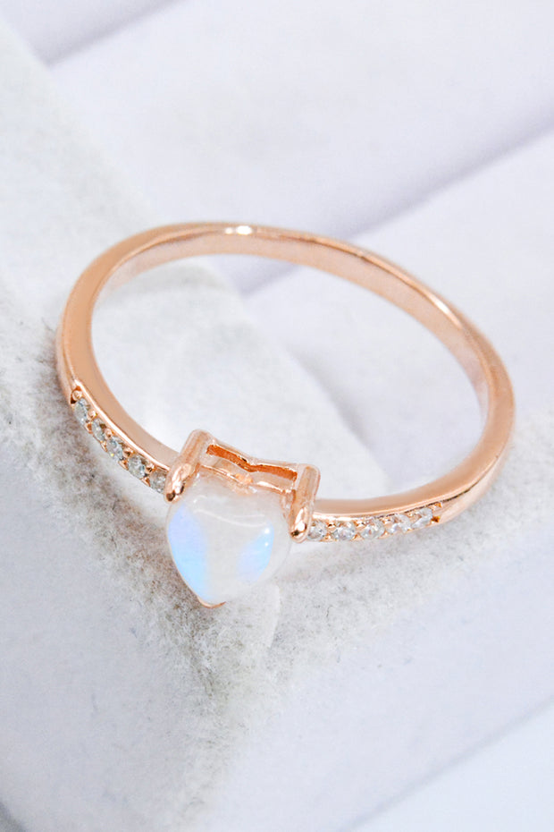 Natural Moonstone Heart 18K Rose Gold-Plated Ring - Ruby's Fashion