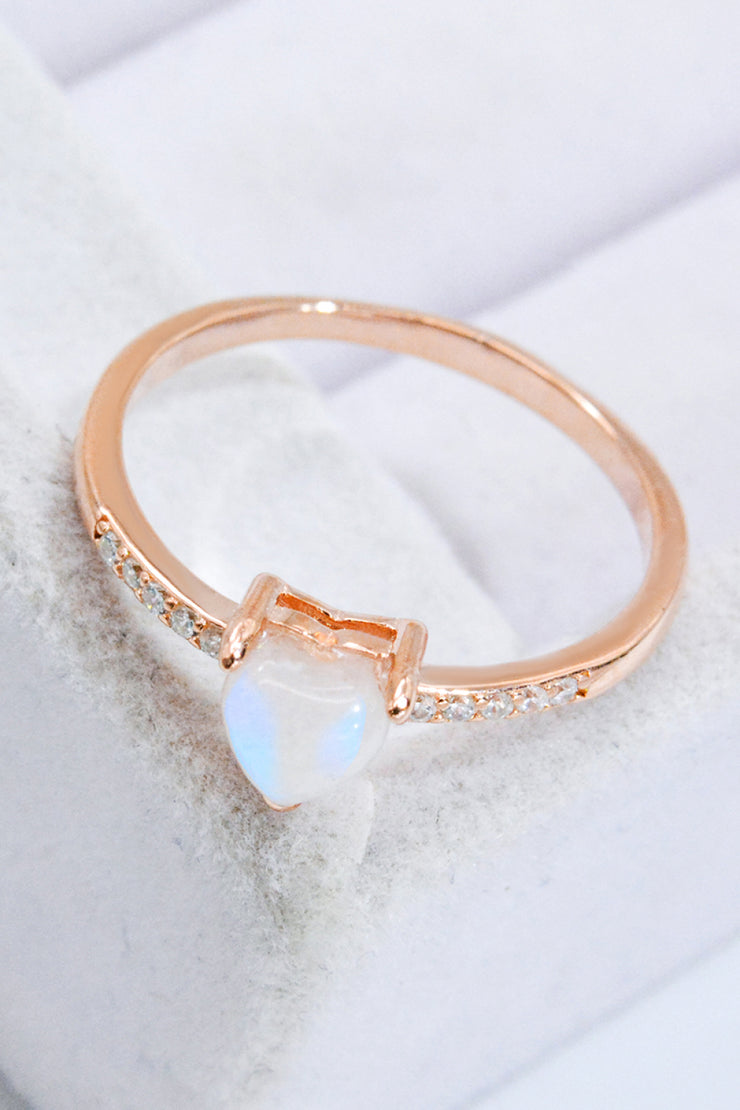 Natural Moonstone Heart 18K Rose Gold-Plated Ring - Ruby's Fashion