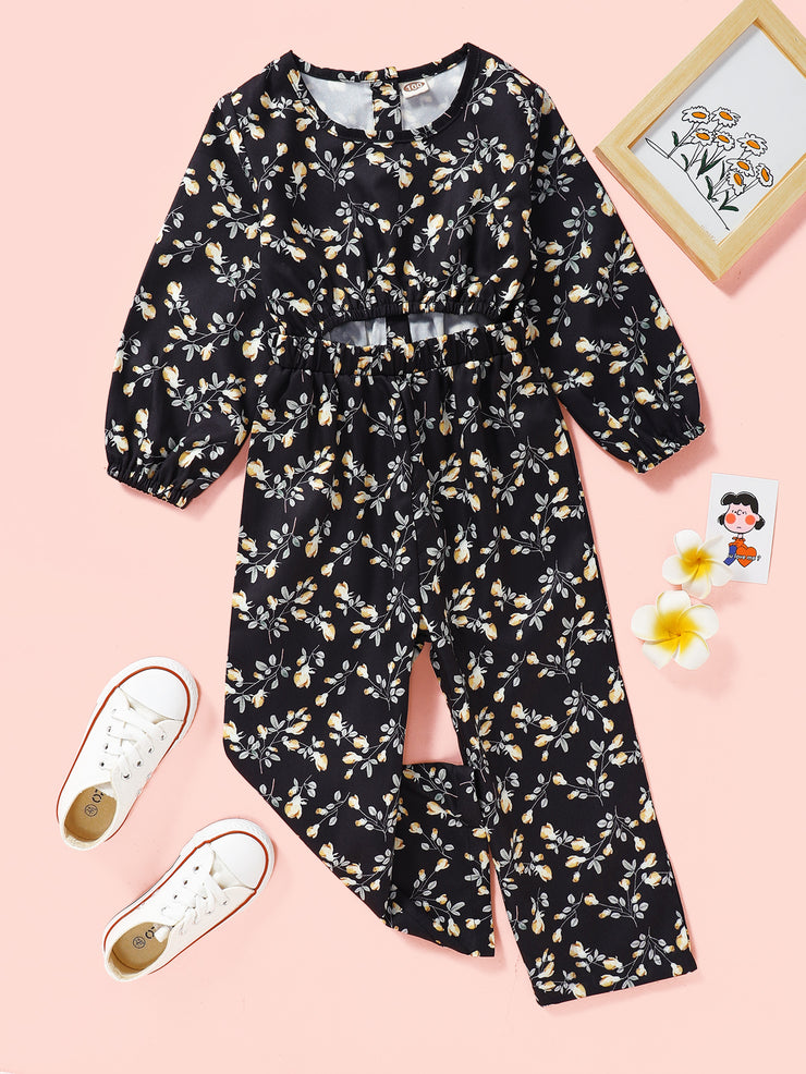 Girls Floral Cutout Jumpsuit - Ruby's Fashion