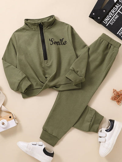 Kids SMILE Half Zip Sweatshirt and Joggers Set - Ruby's Fashion