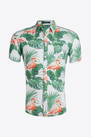 Tropical Pattern Button-Up Collared Beach Shirt