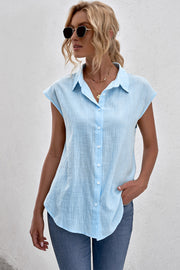 Cap-Sleeve Button Down Shirt - Ruby's Fashion