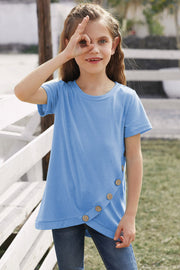 Girls Buttoned Tulip Hem T-Shirt - Ruby's Fashion